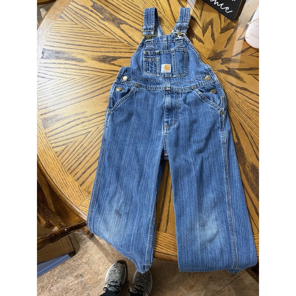 Size 5 Kids Vintage Carhartt Blue Jean Overalls Denim Bib